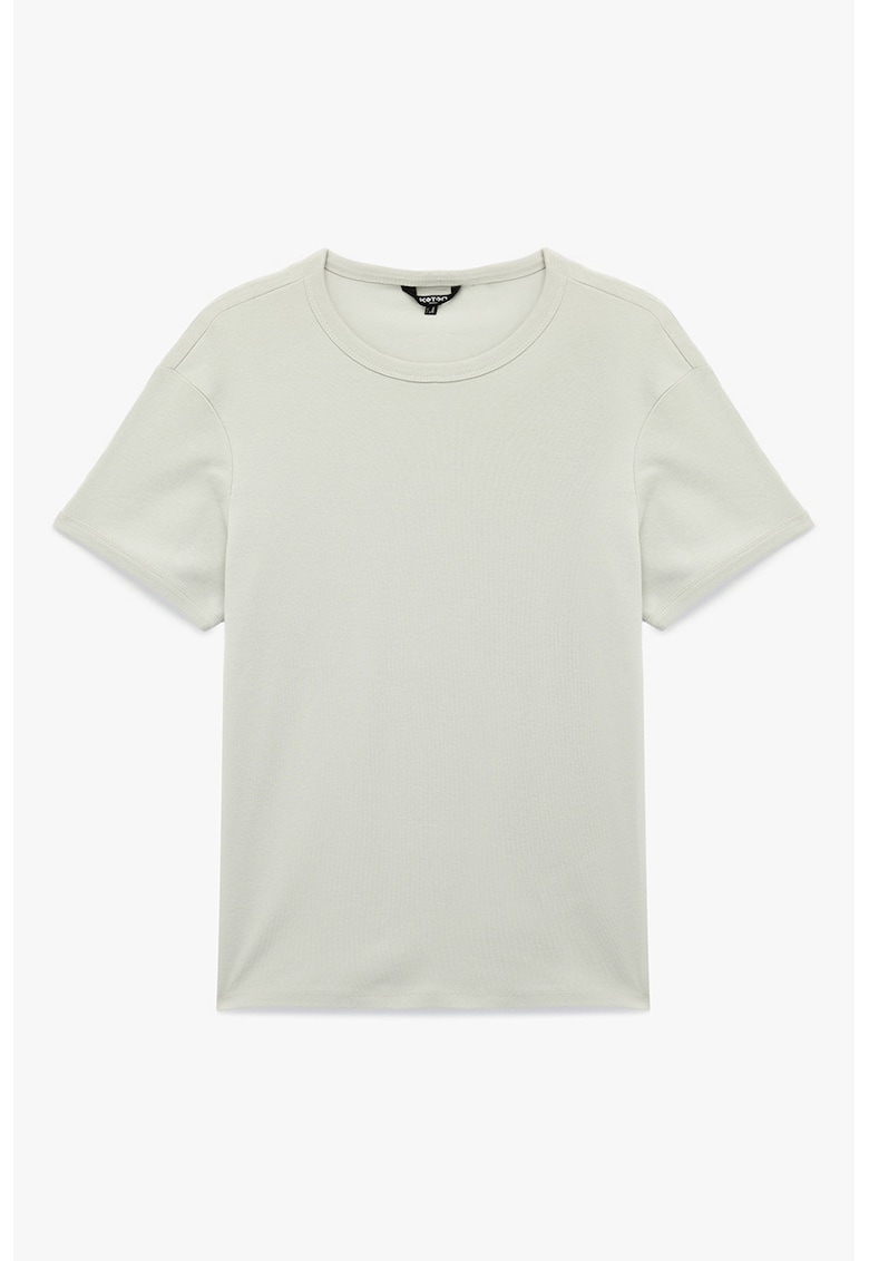 Tricou de bumbac cu decolteu rotund - Gri deschis
