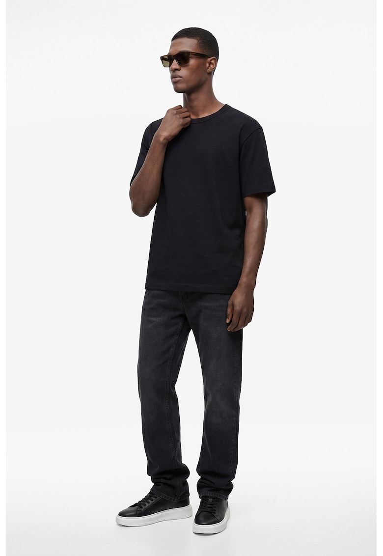 Tricou de bumbac cu decolteu rotund - Negru