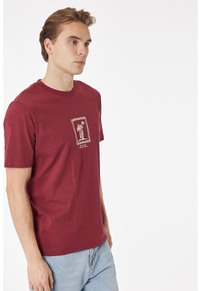 Tricou de bumbac cu decolteu la baza gatului - Visiniu
