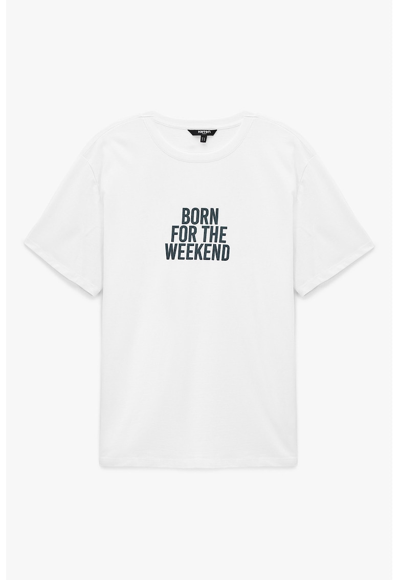 Tricou cu imprimeu text - Alb/Bleumarin