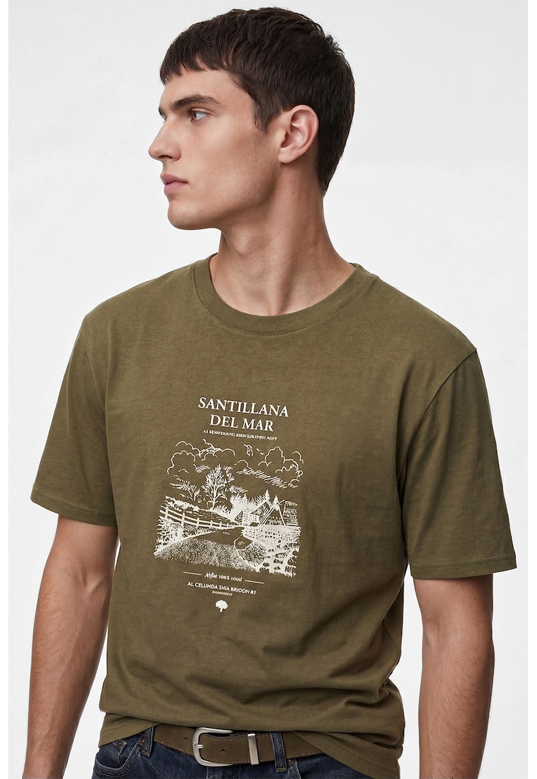 Tricou din bumbac cu imprimeu - Alb/Verde masliniu