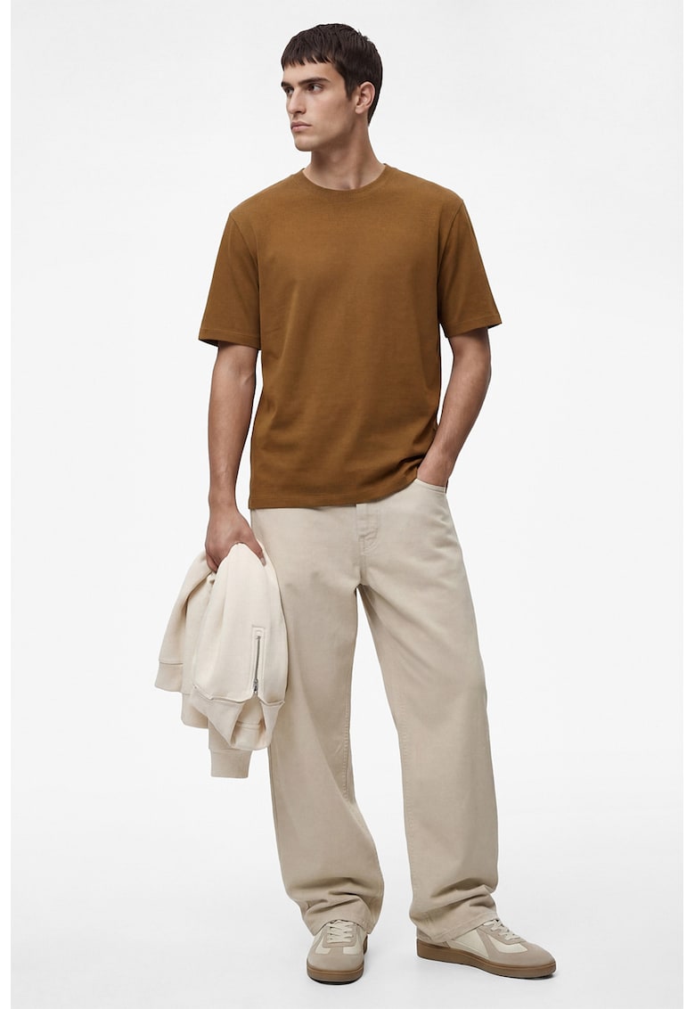 Tricou uni cu decolteu la baza gatului - Caramel