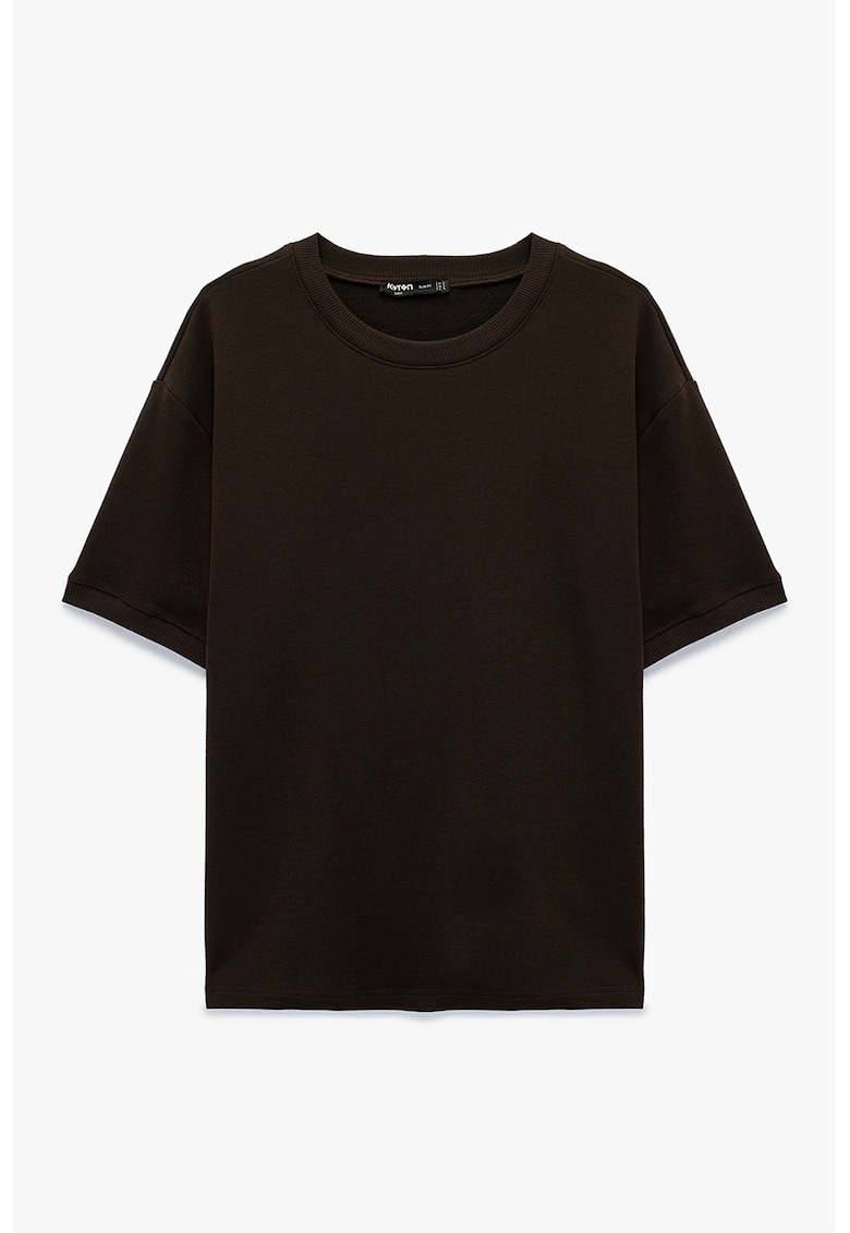 Tricou uni cu maneci cazute - Maro inchis