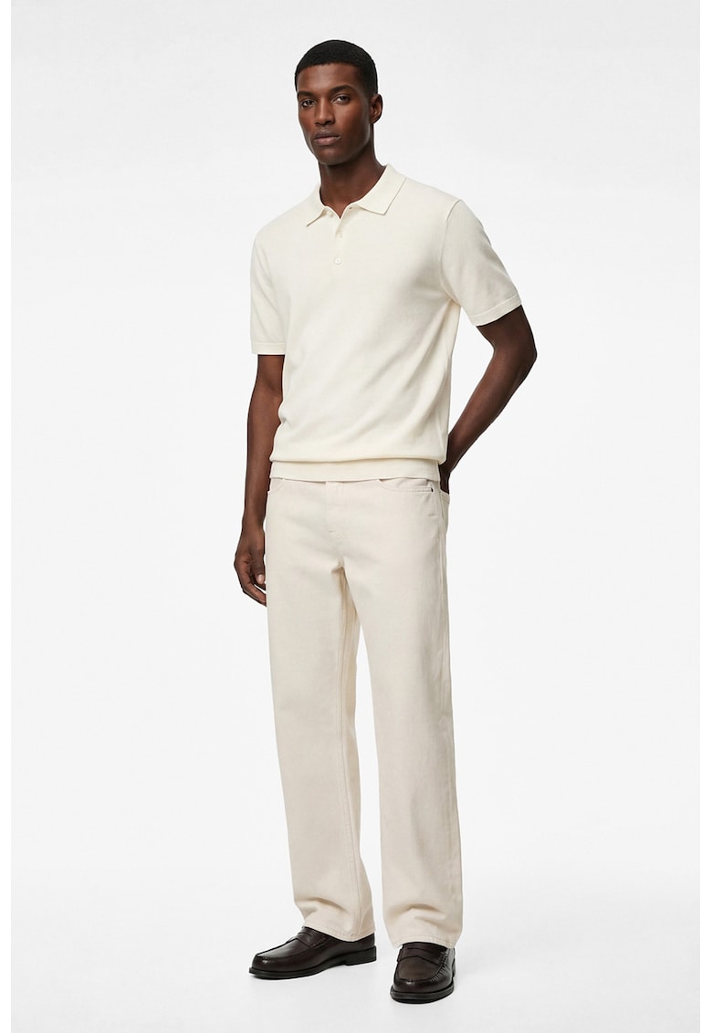 Pulover polo tricotat fin - Crem