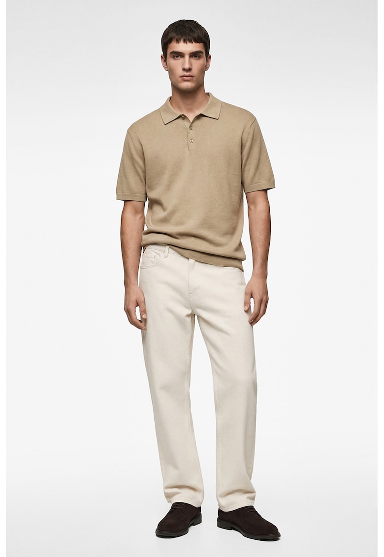 Pulover polo tricotat fin - Maro nisip