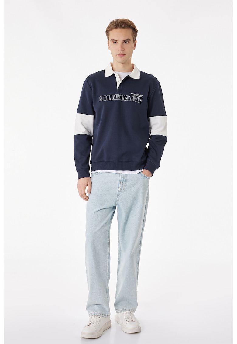 Bluza de trening polo in dungi - Alb/Bleumarin