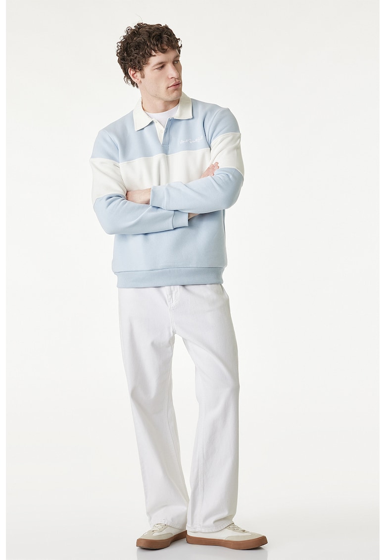 Bluza de trening polo cu dungi - Alb/Albastru pastel