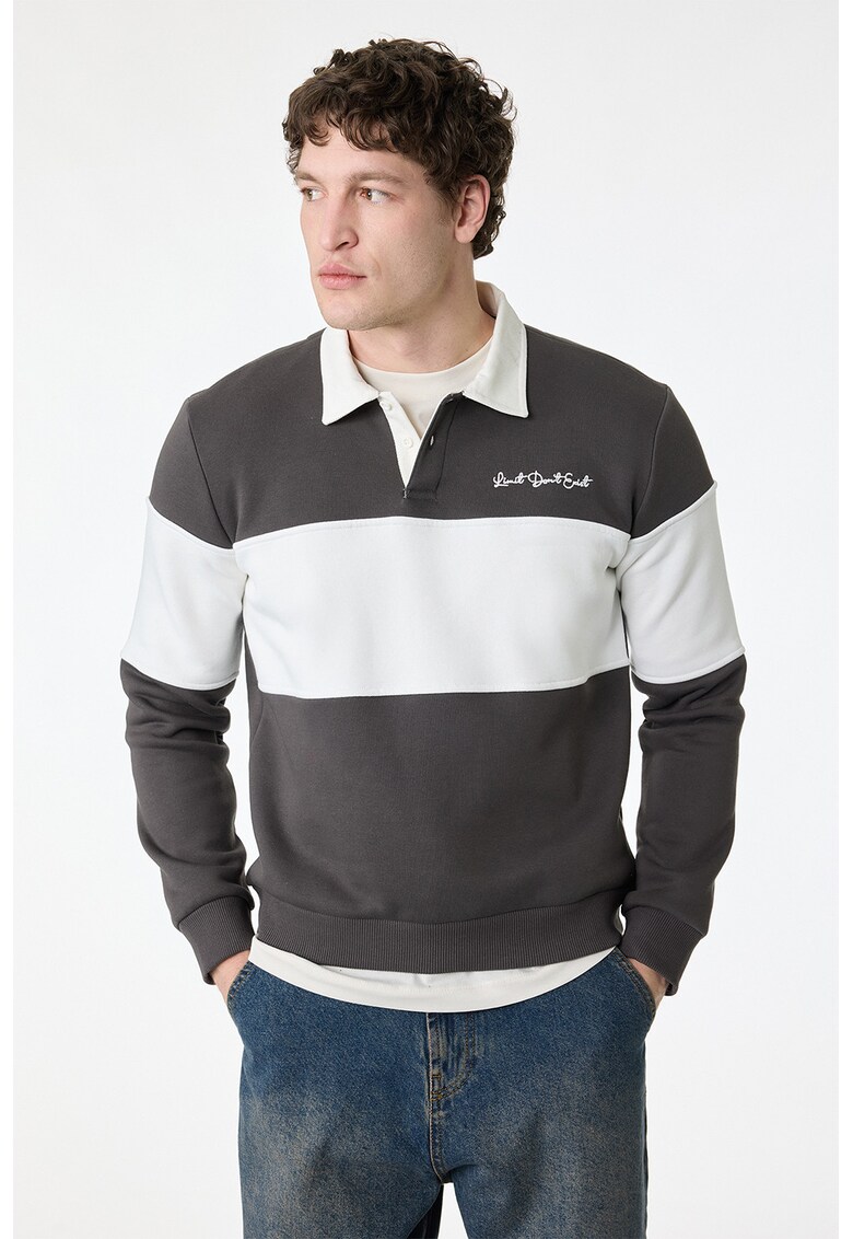 Bluza de trening polo cu dungi - Alb/Gri antracit