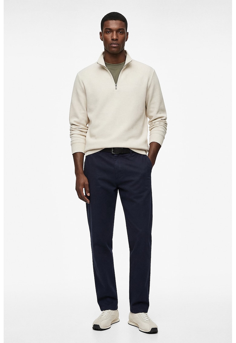 Bluza de trening striata cu fenta cu fermoar - Bej deschis