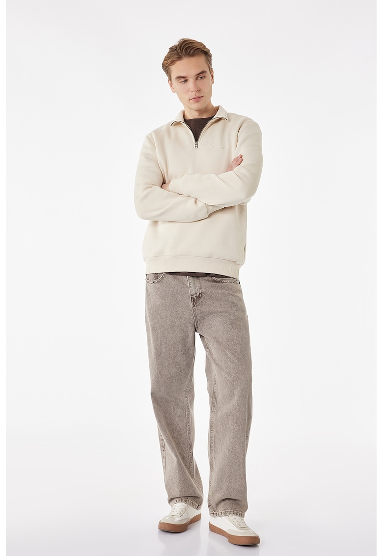 Bluza de trening cu fermoar scurt - Bej