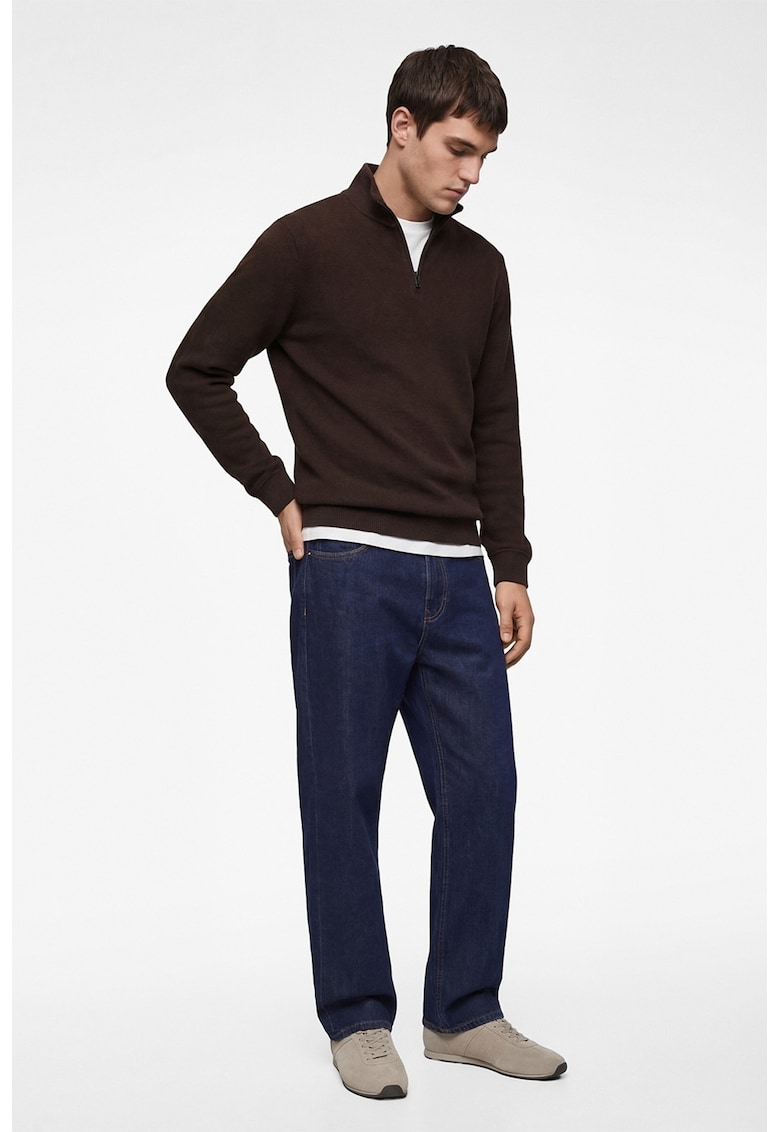 Bluza striata de trening cu fermoar scurt - Maro