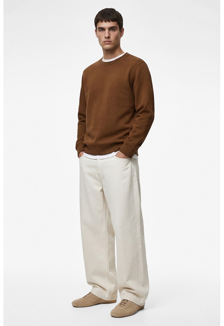 Bluza uni de trening cu decolteu la baza gatului - Maro scortisoara