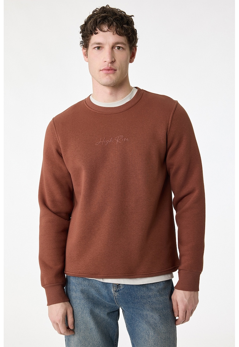 Bluza regular fit de trening cu decolteu la baza gatului - Maro scortisoara