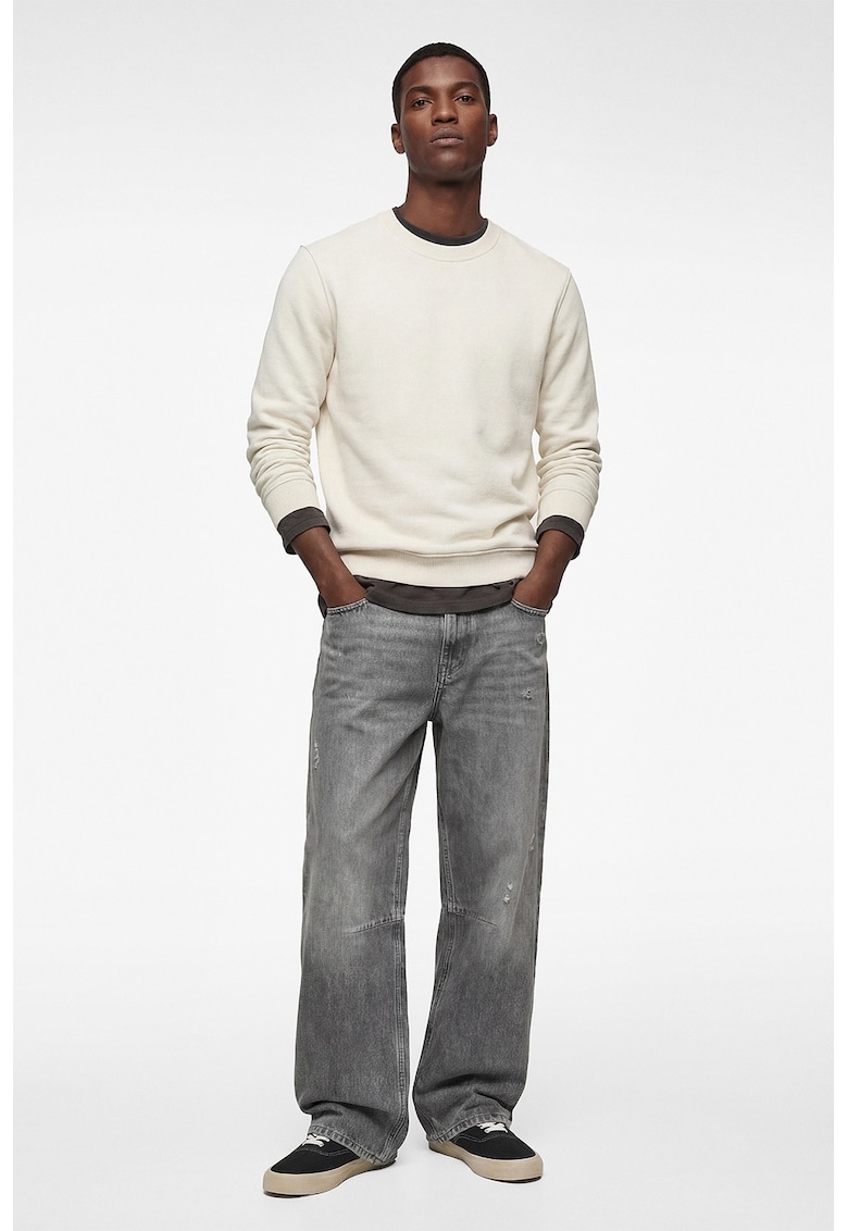 Bluza de trening uni cu mansete si terminatii elastice - Alb fildes