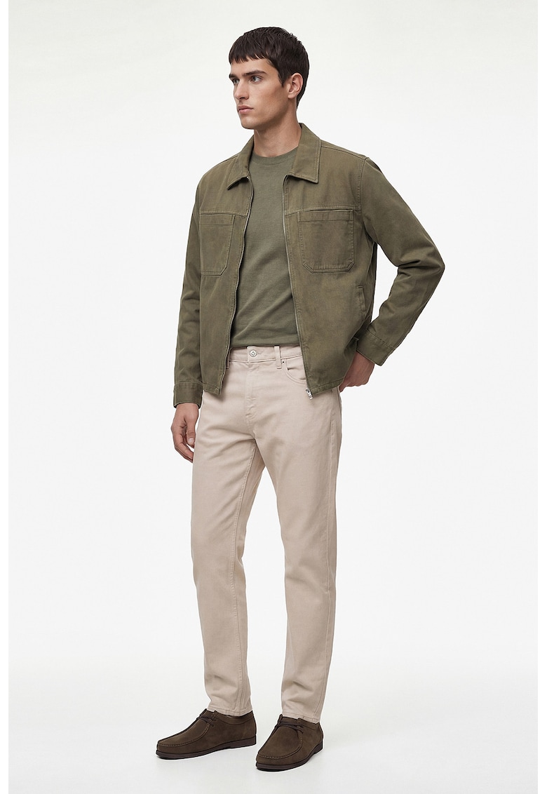 Jacheta regular fit cu fermoar si buzunare pe piept - Kaki