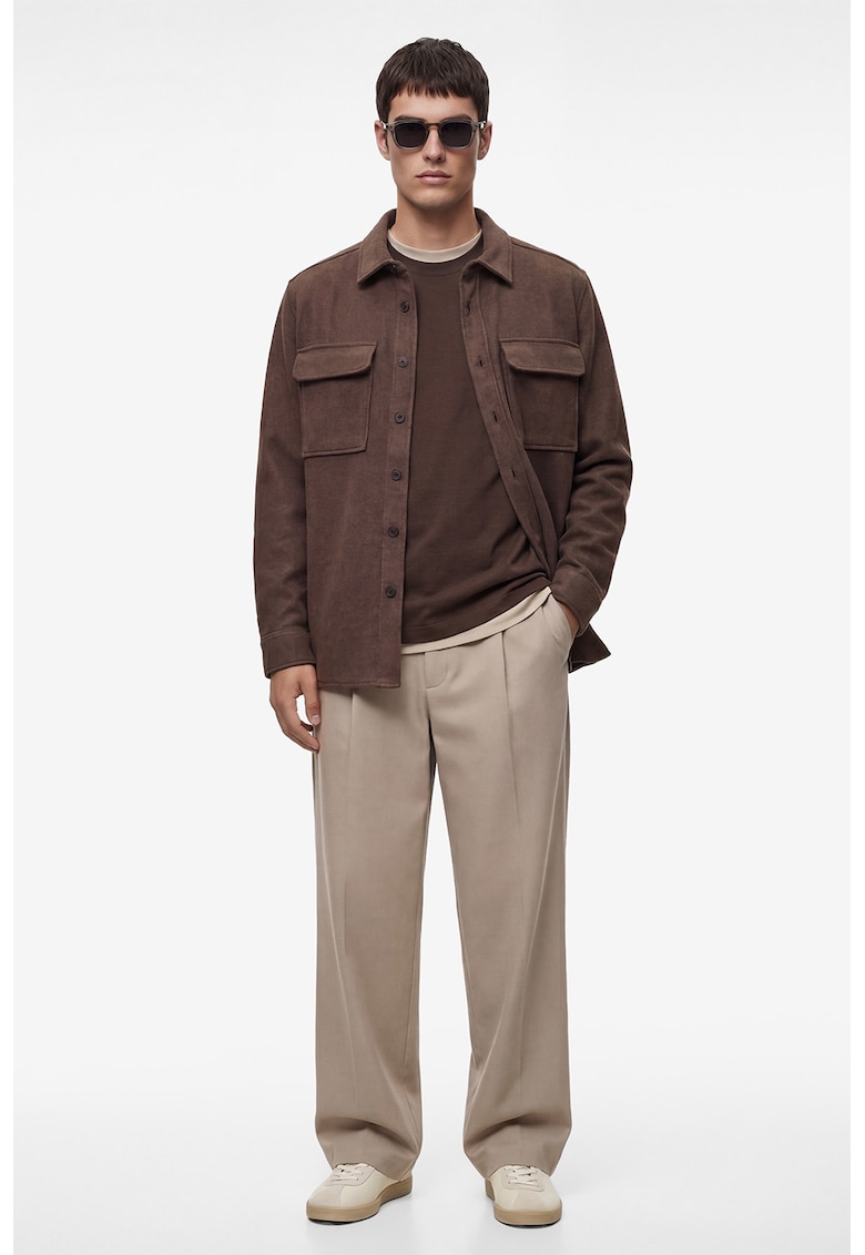 Jacheta-camasa uni cu buzunare cu clapa - Maro pamantiu