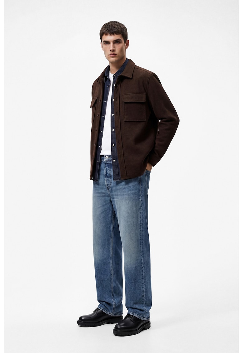 Jacheta-camasa uni cu buzunare cu clapa - Maro inchis