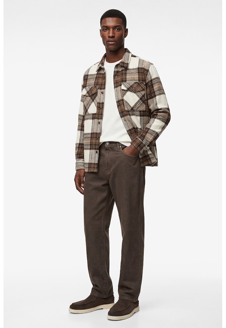 Camasa in carouri cu buzunare cu clapa - Alb/Maro