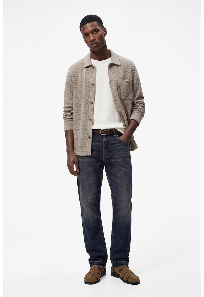 Camasa texturata cu buzunar pe piept - Grej