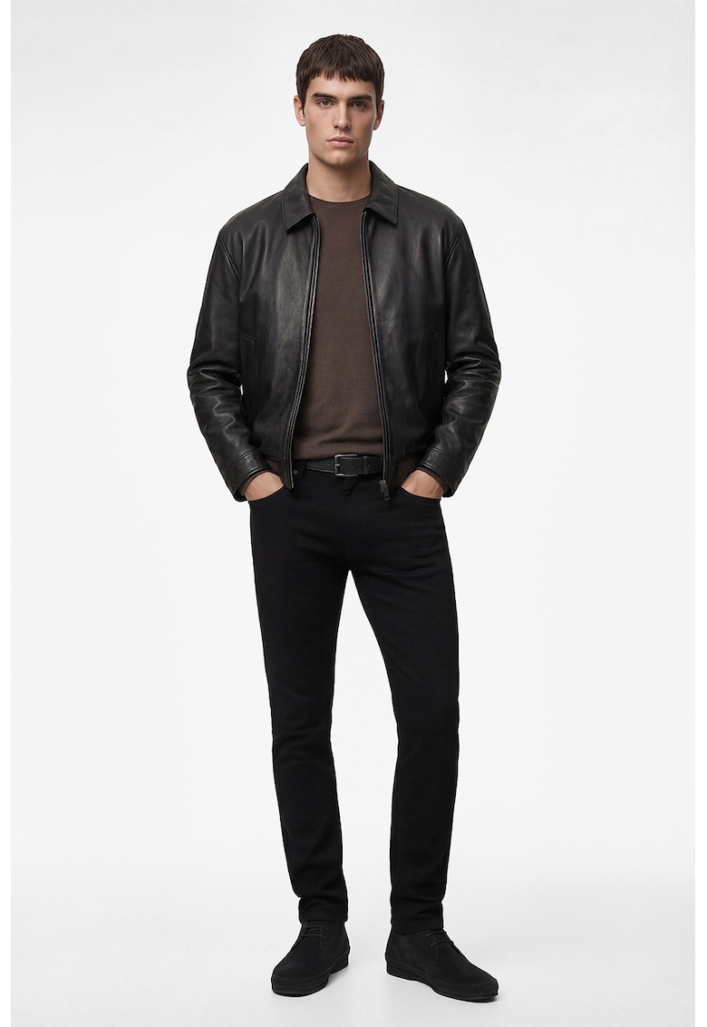 Blugi slim-fit cu model uni - Negru