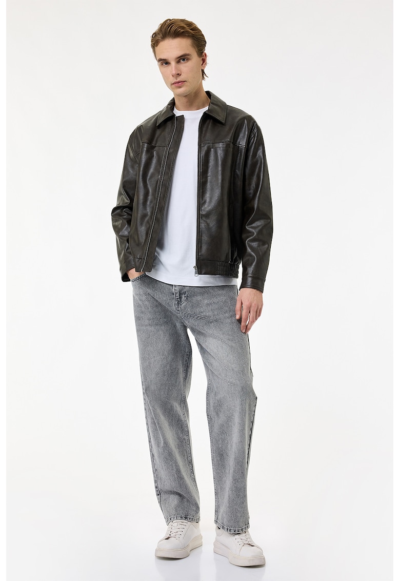 Blugi baggy decolorati - Gri melange