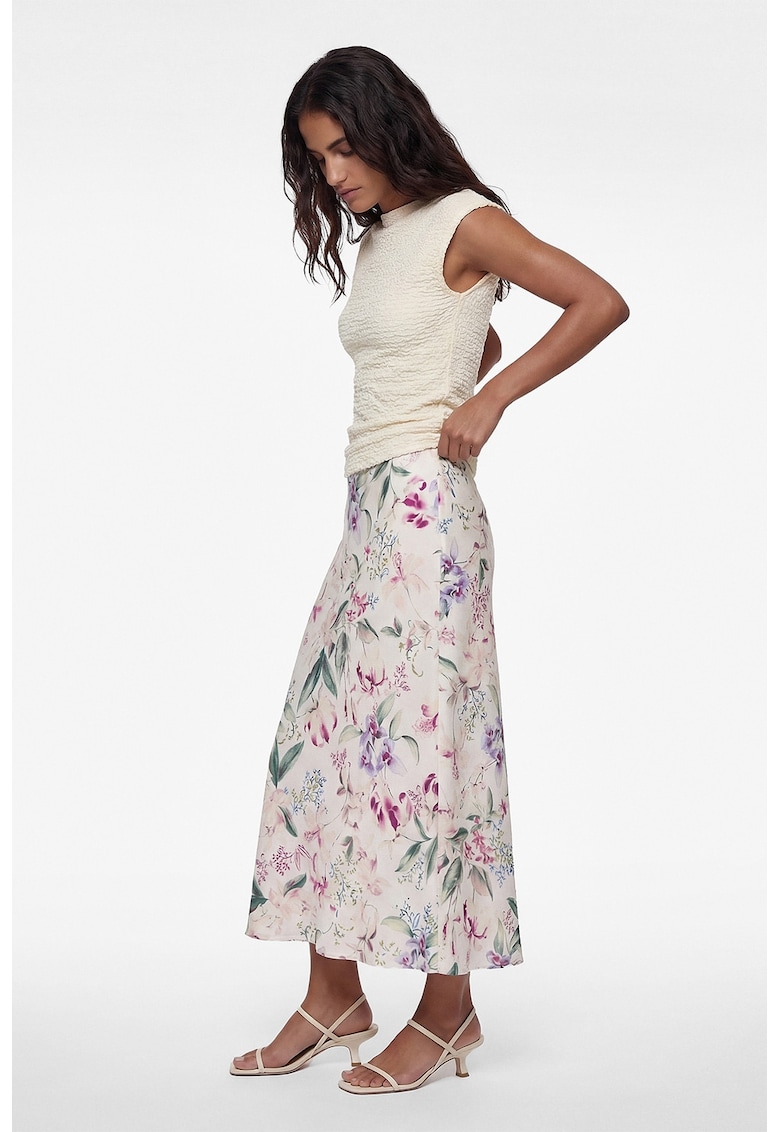 Fusta midi cu model floral - Multicolor