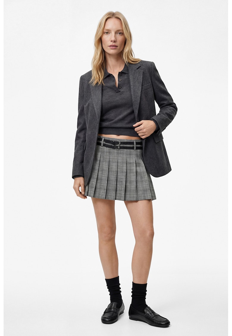 Fusta in carouri cu pliuri - Gri