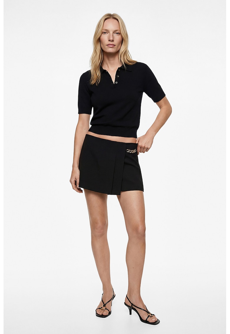 Fusta-pantalon mini cu lant decorativ - Negru