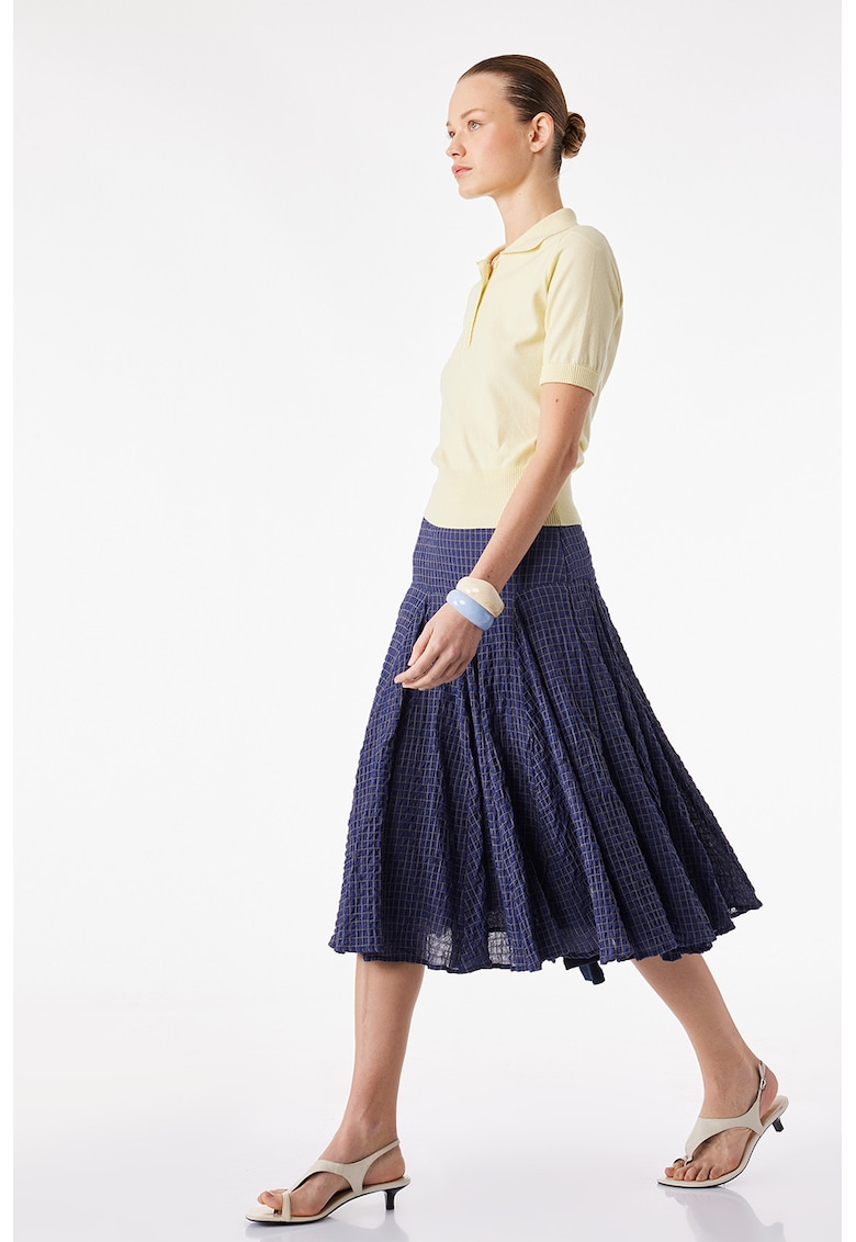 Fusta midi evazata - Albastru indigo