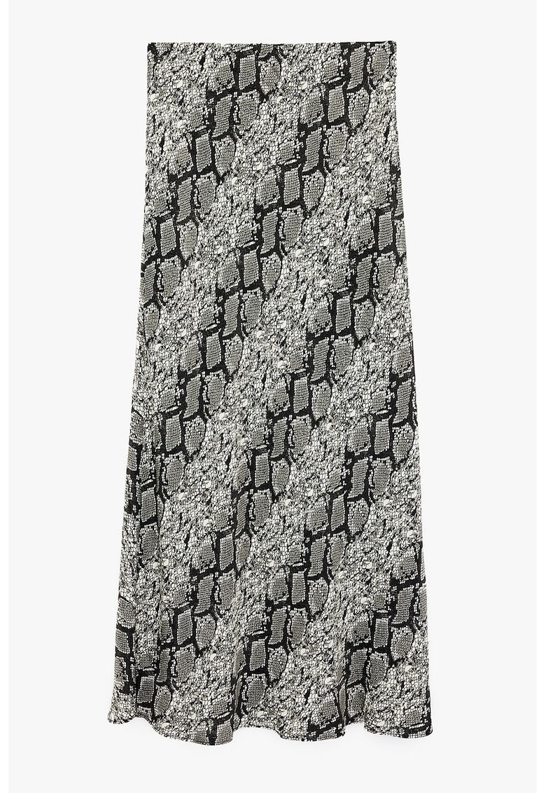 Fusta evazata cu model piele de reptila - Alb/Negru/Gri