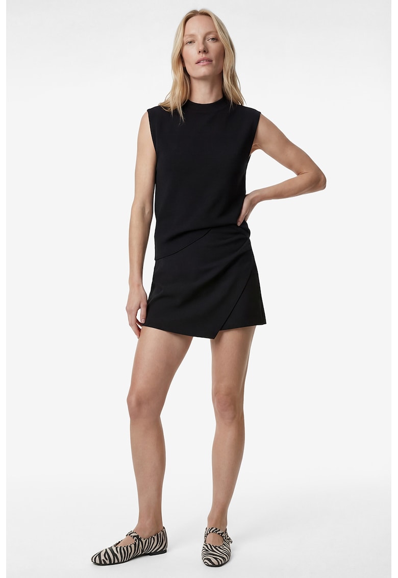 Fusta-pantalon mini cu talie medie - Negru