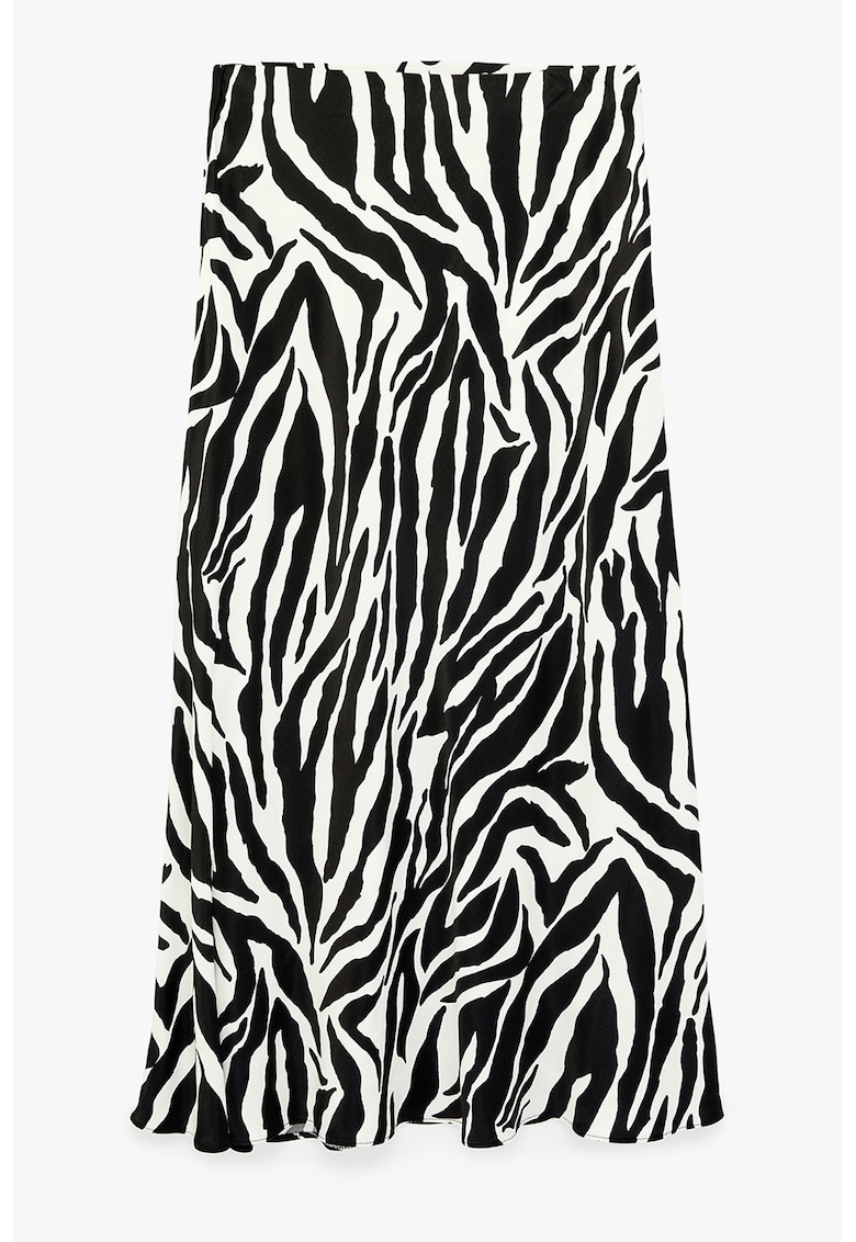 Fusta midi cu animal print - Alb/Negru