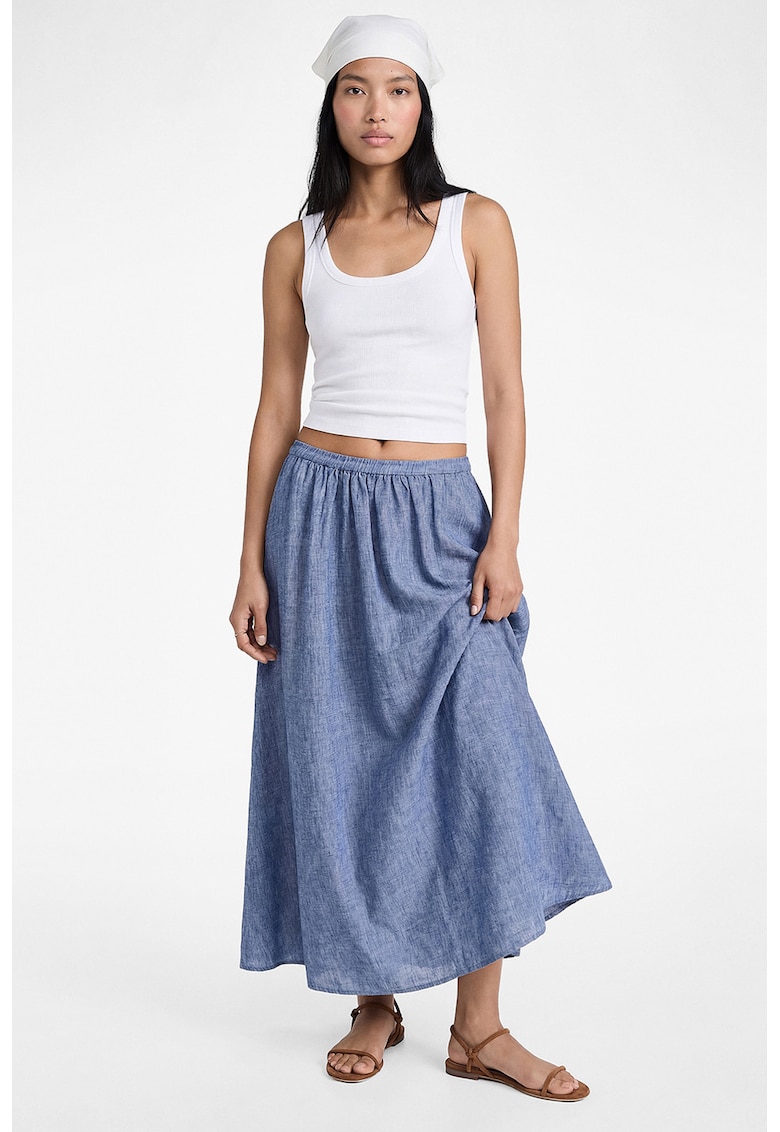 Fusta lunga cu talie elastica - Albastru stins
