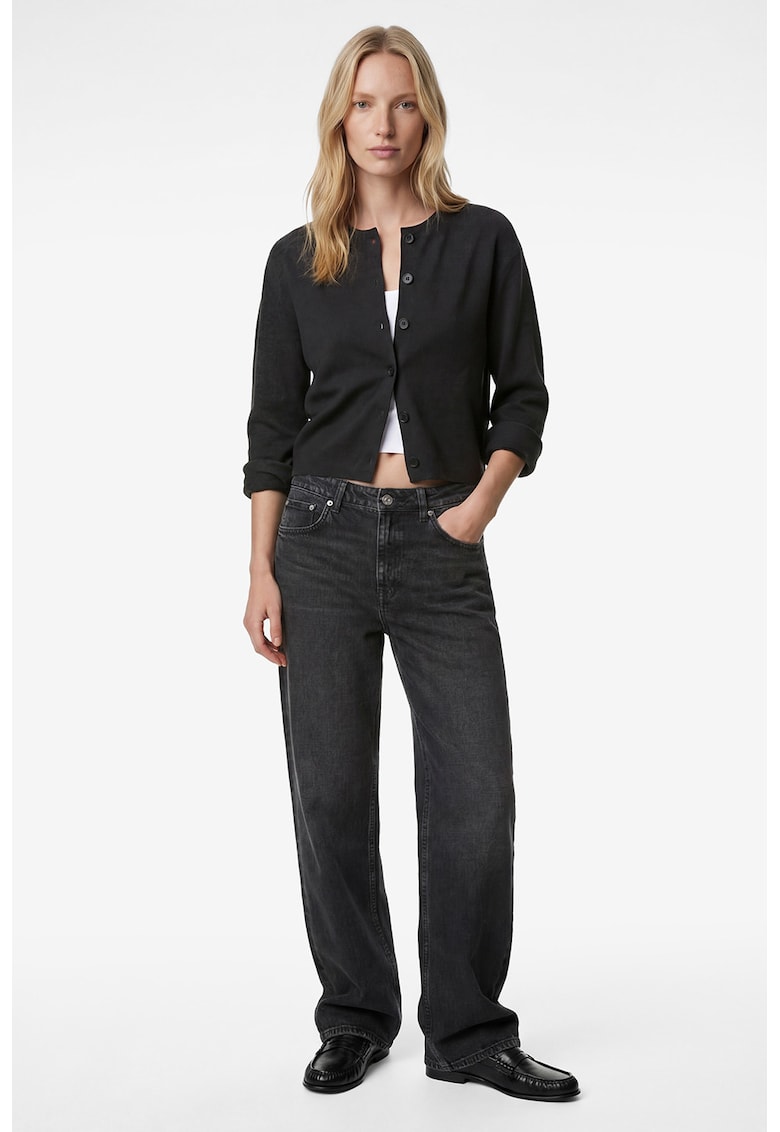 Cardigan cu decolteu la baza gatului - Negru melange