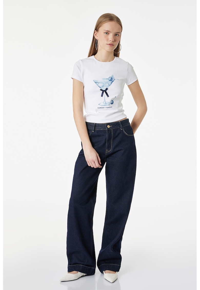 Tricou din amestec de bumbac cu imprimeu - Alb/Albastru