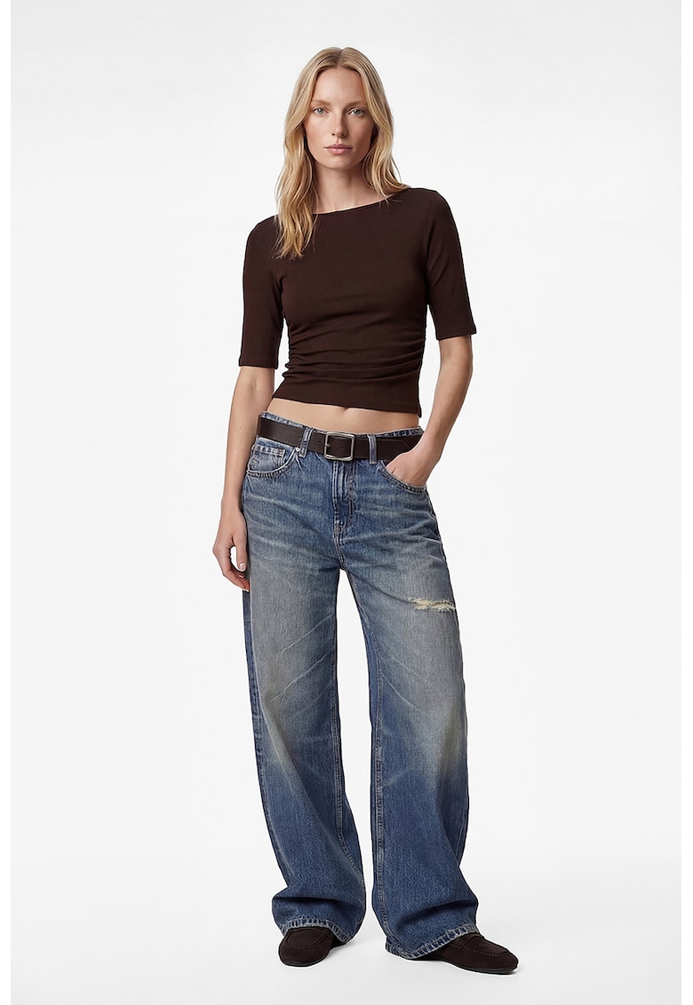 Tricou crop slim fit - Maro inchis
