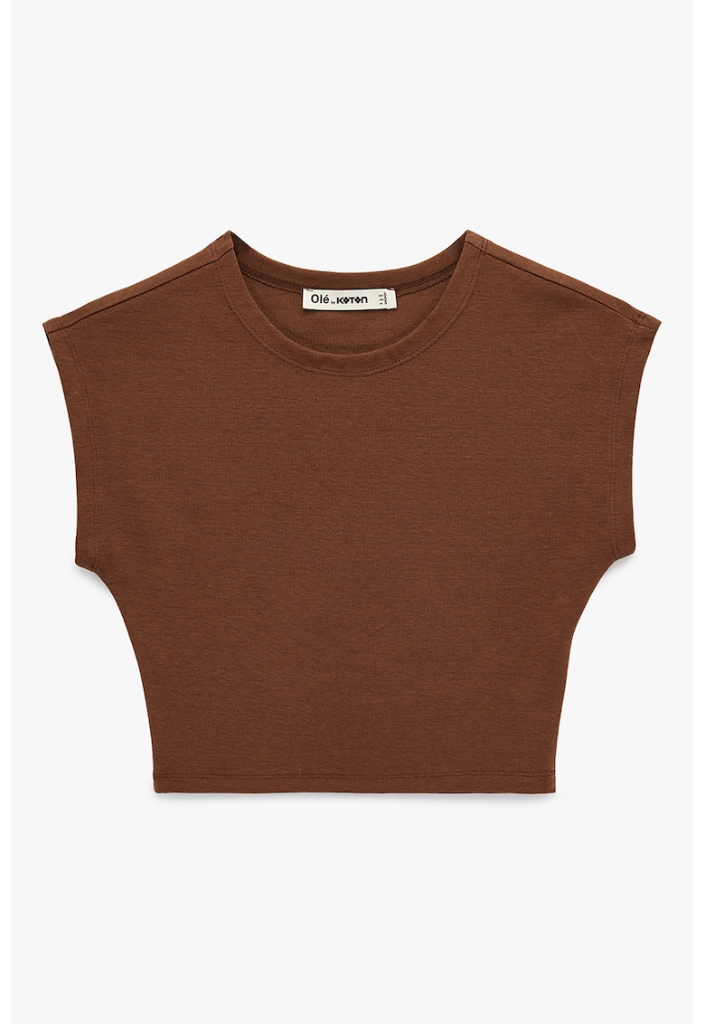 Tricou crop din amestec de bumbac si modal - Maro pamantiu