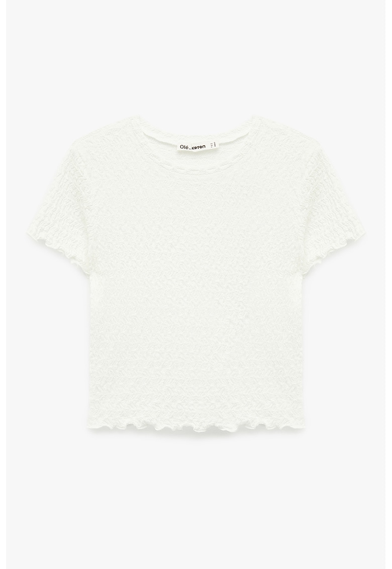 Tricou uni cu aspect texturat - Alb fildes