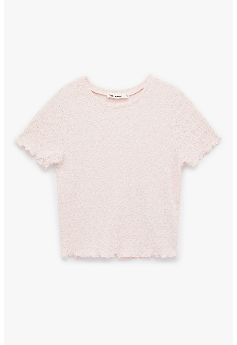 Tricou uni cu aspect texturat - Roz pal