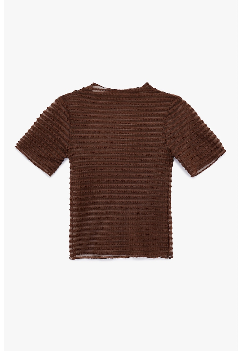 Tricou texturat cu insertii din plasa - Maro pamantiu