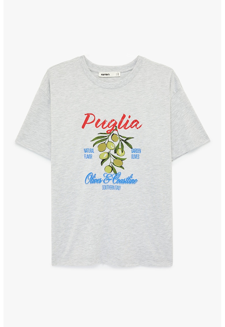 Tricou cu imprimeu grafic - Rosu/Gri melange/Albastru royal