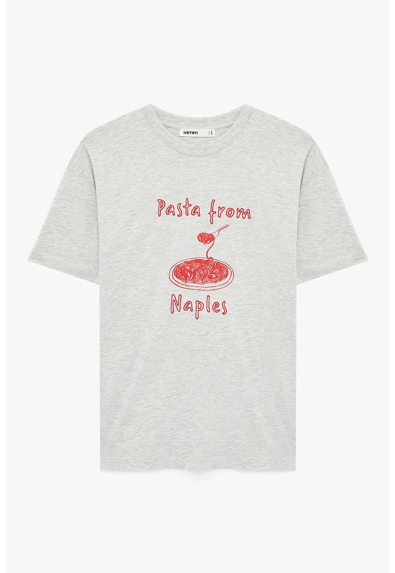 Tricou cu imprimeu text - Rosu/Gri melange