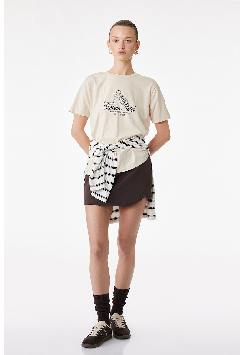 Tricou cu imprimeu text - Negru stins/Bej deschis