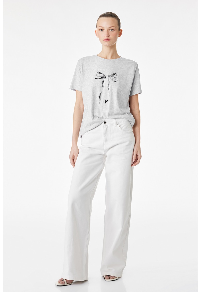 Tricou din amestec de bumbac cu imprimeu funda - Gri deschis melange