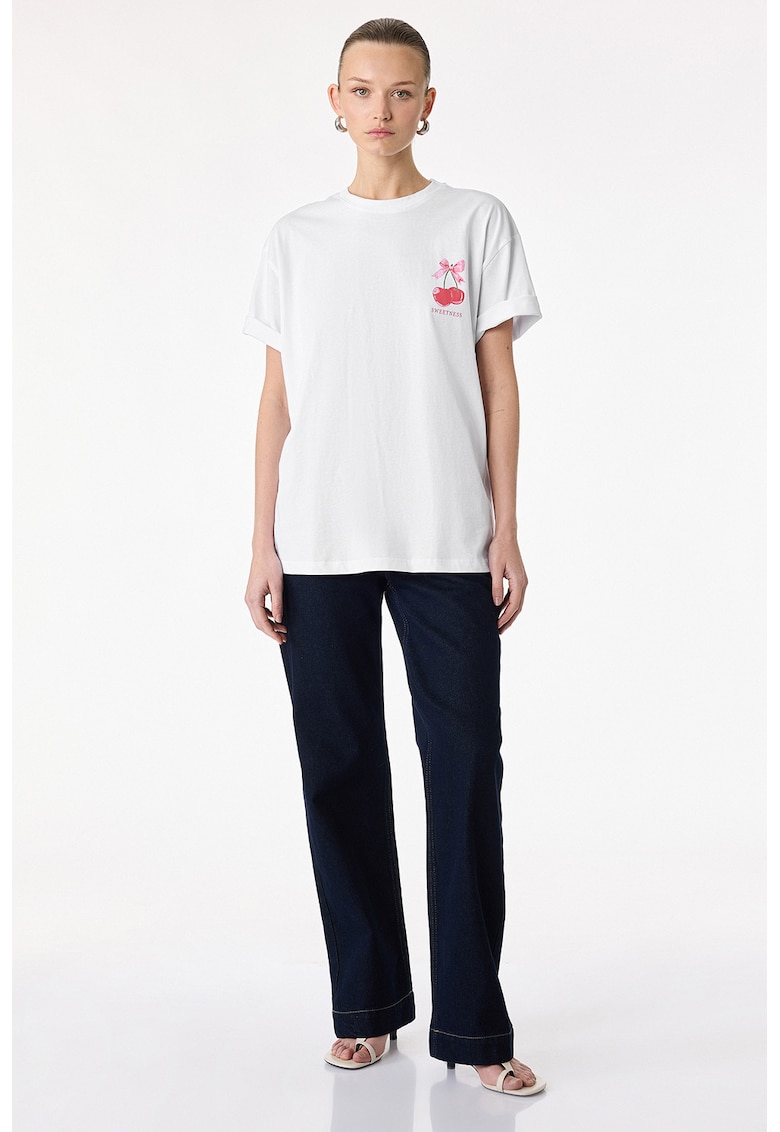 Tricou din bumbac cu imprimeu fructe - Rosu/Alb