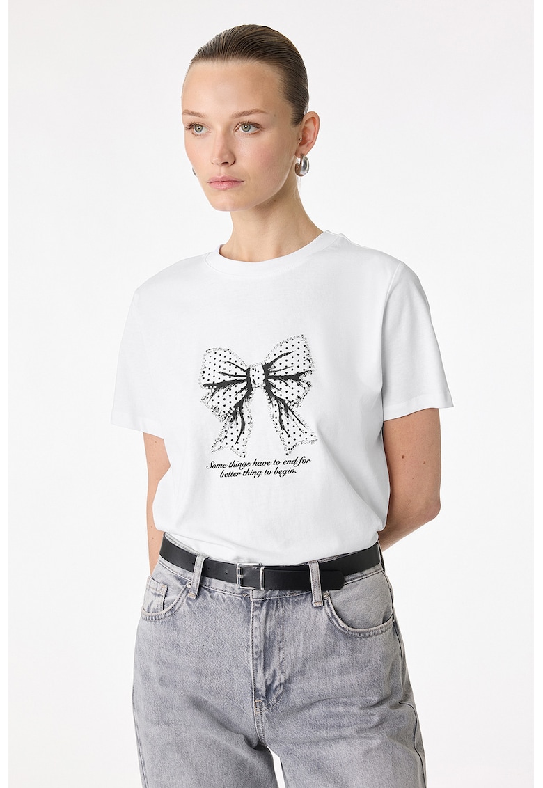 Tricou din bumbac cu imprimeu - Negru/Alb optic