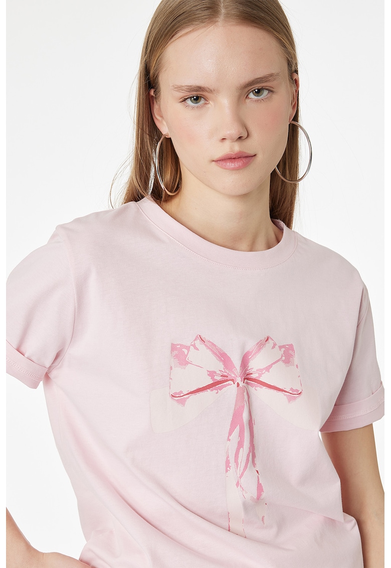 Tricou din bumbac cu imprimeu - Roz pal