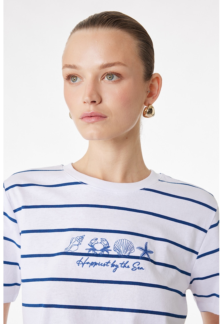 Tricou din bumbac cu dungi - Alb/Albastru royal