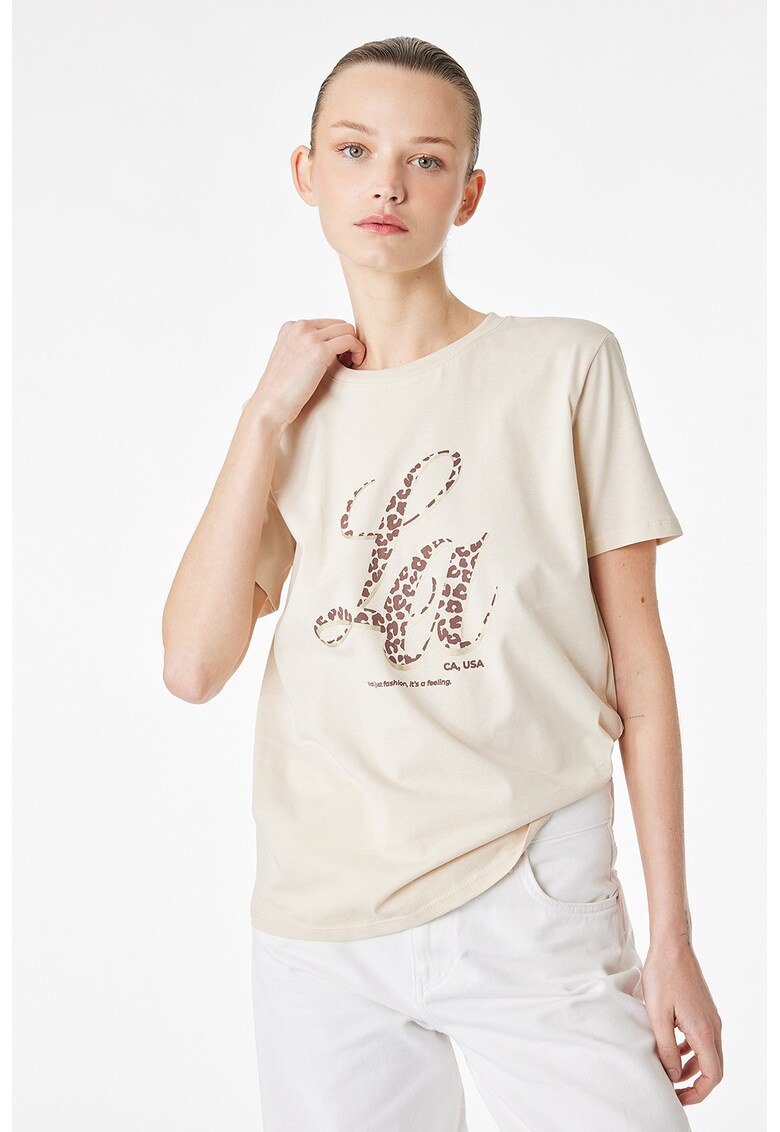 Tricou lejer cu imprimeu - Bej
