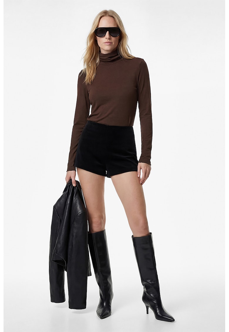 Bluza slim fit cu guler inalt - Maro inchis